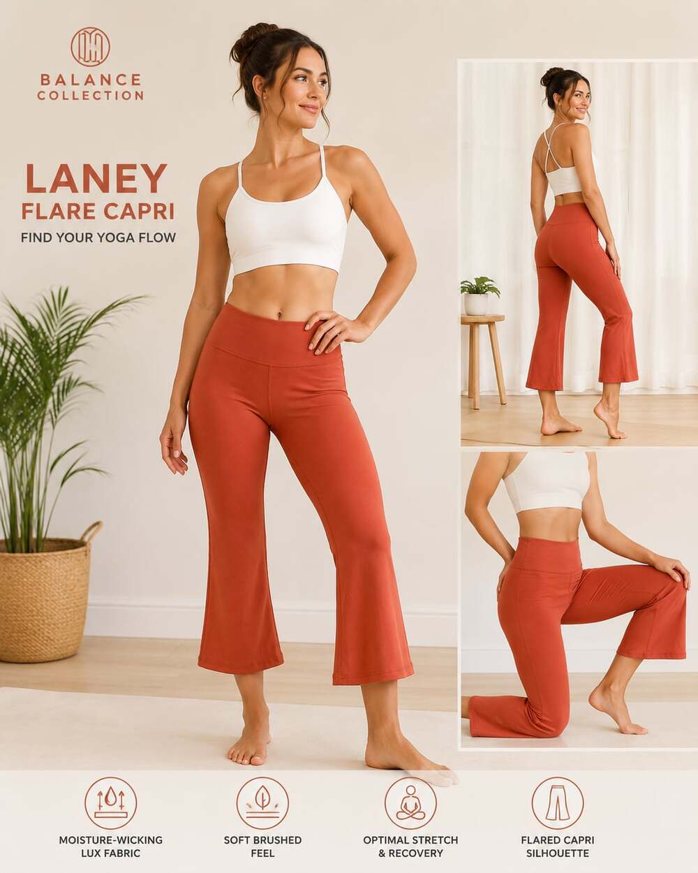 Balance Collection Laney Flare Capri Size XS in Burnt Orange Yoga AthLeisure